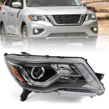 Imagem de Huray Conjunto de farol de halogêneo direito adequado para Nissan Pathfinder 2017-2020 RH com projetor LED DRL farol OE substituição de farol de fábrica para NI2503252 114-60863R lado do passageiro
