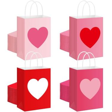 Imagem de Gueevin 72 peças de sacos de presente de papel de dia dos namorados com coração e alças, rosa e vermelho, presentes de festa de dia dos namorados, sacolas a granel para artigos de festa de aniversário