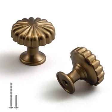 Imagem de YAGU Pacote com 6 maçanetas de armário de cozinha bronze champanhe 3,5 cm redondo sólido puxador de gaveta de cômoda ouro escuro ferragens modernas puxadores de bronze mel para armário armário