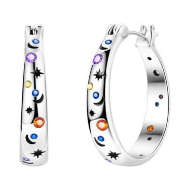 Imagem de Brinco de argola de prata 925 para mulheres pendientes lua sol brincos