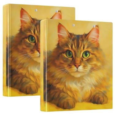 Imagem de Fichário doméstico laranja com olhos verdes de gato 3 cm, 3 argolas, 200 folhas, 3 pastas de anéis, floral, redondo, fichário de escritório, 31,5 x 27 x 6 cm, 1 pacote