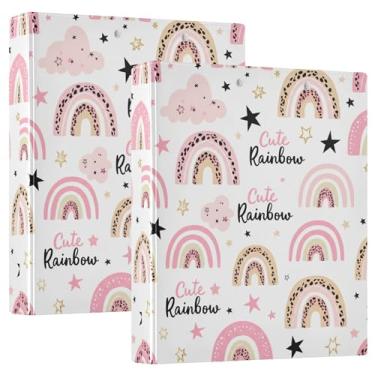 Imagem de Fichários de 3 anéis com estampa de leopardo arco-íris pastel personalizados, 200 folhas, fichário de escritório, 31,5 x 27 x 6 cm, pacote com 2