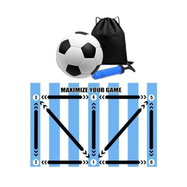 Imagem de Lljsszr Tapete de Treinamento de Dribles para Futebol, Tapete de Treinamento de Futebol, Acessório Auxiliar para Esportes de Drible, Tapete Antiderrapante Par, Azul Branco, com bola