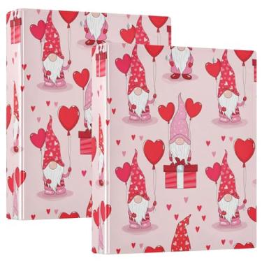 Imagem de Gnomos fofos personalizados com balão de coração vermelho, fichários de 3 cm, 3 anéis, 200 folhas, prancheta, impressão, anel redondo, fichário de escritório, 31,5 x 27 x 6 cm, 1 pacote