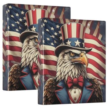 Imagem de Fichários personalizados de águia careca Uncle Sam 3,8 cm, 3 anéis, comporta 200 folhas, 3 pastas de anéis, fichário de escritório com anel redondo, 31,5 x 27 x 6 cm, pacote com 2
