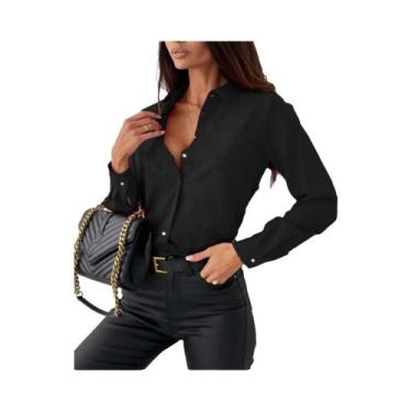 Imagem de Blusa Elegante De Chiffon Feminina Com Decote Em V, Manga Longa, Camis