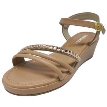 Imagem de Sandalia Feminino Anabela Baixa Conforto Brilho Moleca-Feminino