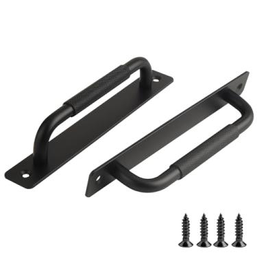 Imagem de funifiti 2 maçanetas de metal pretas para armário de 17,8 cm Puxadores de porta de tela puxadores de armário puxadores de porta deslizante puxadores de tábua de corte (preto com parafuso, 18 cm)