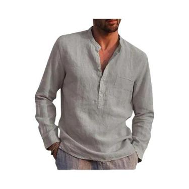 Imagem de Camisa De Algodão E Linho De Manga Longa Estilo Casual De Verão Para H