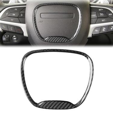 Imagem de FINMOKAL Adesivo de acabamento de anel de controle central de fibra de carbono acessórios de interior de carro compatíveis com Dodge Challenger 2015-2021, preto
