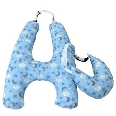 Imagem de Travesseiro de Viagem em Formato H com Almofada de Pescoço – Fibra Siliconada – Infantil e Adulto(NUVENS E LUA AZUL BB)