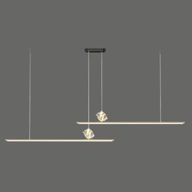 Imagem de Lustre linear de 2 lâmpadas com cúpula de acrílico, luminária pendente de latão, lustre LED moderno - 48W - 3 modos de cor, luminárias de suspensão para sala de jantar, luminárias pendentes