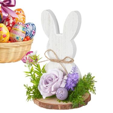 Imagem de Decoração para Mesa de Coelho,Peça Central Animal para Mesa de Escritório - Com Laço E Decorações De Coelho Da Páscoa,Para Decoração De Primavera Interior Festival E Bandeira Em Camadas
