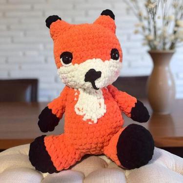 Imagem de Boneco Amigurumi Raposa De Crochê Pelúcia - Decoração Floresta - Feito