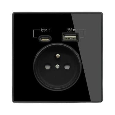 Imagem de Tomada De Parede Tipo-C USB Em Acrílico Preto Com Espelho Cristal, Car