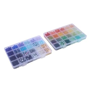 Imagem de Asixxsix Kit para confecção de pulseiras com 1190 peças de miçangas de vidro de 15 mm, 48 cores de miçangas de cristal, 2 caixas de redondas, ideal para iniciantes (tipo 2)