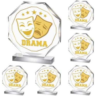 Imagem de CroBlissful Prêmio Troféu de 6 peças 12 x 12 cm Prêmio de placas de troféu de acrílico para crianças, adultos, participação em equipe, prêmios de presente (Drama)