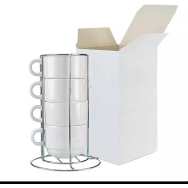 Imagem de Conjunto de 4 Xícaras de Café Personalizadas de Porcelana de 150ml Retrô Com Suporte