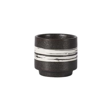 Imagem de Xícaras de café Caneca de cerâmica pequena preta com listras brancas para chá da tarde, caneca comercial sushi, café leite, retrô