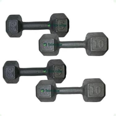 Imagem de Kit Halteres Sextavado - (Pares de 5 e 10 Kg) - BOX INGÁ