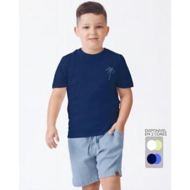 Imagem de Conjunto blusa estampa e bermuda verão tropical leve - OffWhite e Marinho - Menino 4 a 14 anos-Masculino