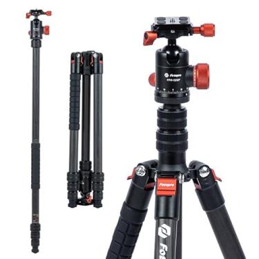 Imagem de Fotopro Tripé de fibra de carbono de 185 cm para câmera, tripé de viagem compacto com cabeça esférica, monopé removível com placa de liberação rápida e bolsa para câmera, carga de até 10 kg. Laranja