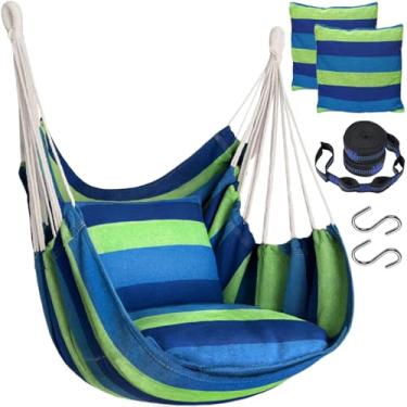 Imagem de Halalona Rede para cadeira suspensa, cadeira, corda com 2 almofadas incluídas: rede de algodão macio resistente e durável para quarto, varanda, pátio interno/externo