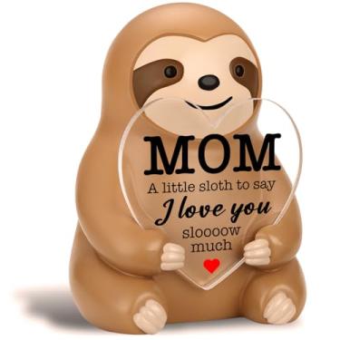 Imagem de akeke Presentes de mãe preguiça, estatueta de preguiça positiva para mãe, decoração de mesa de resina de 7 cm com placa acrílica de coração inspirador, presente de aniversário motivacional do dia das