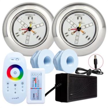Imagem de Kit 2 Refletores Led 9w RGB Inox S e Comando para Iluminação Piscina F