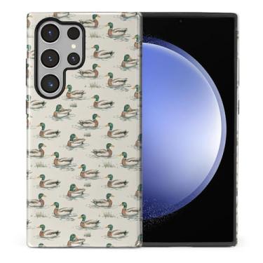 Imagem de casesok Capa para Samsung Galaxy S24 Ultra, capa rígida de camada dupla + capa de telefone de silicone, proteção total à prova de choque para Samsung Galaxy S24 Ultra-Vintage Patos selvagens do lago