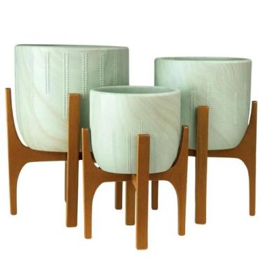 Imagem de Kit com 3 Vasos Linha Genebra com Suporte de Madeira Alto - Alpe & Ari