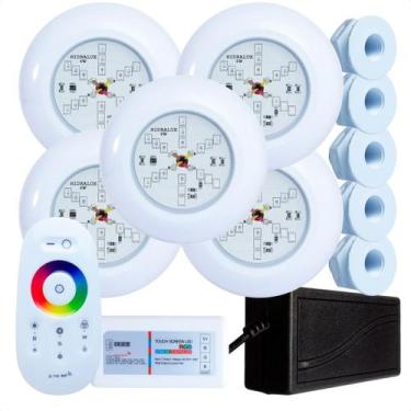 Imagem de Kit 5 Refletores Led 6w RGB ABS e Comando para Iluminação Piscina Fibr