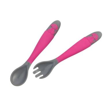 Imagem de Colher E Garfo Articulável Clingo 6m+ Macio Bebê Anatômico, Rosa