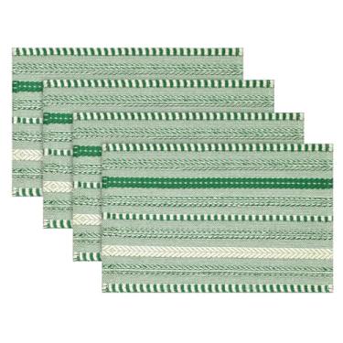 Imagem de Artoid Mode Jogo americano Emerald Farmhouse trançado listrado conjunto de tapetes de mesa sazonais de 4,30 x 45,7 cm, decoração de festa, cozinha, jantar