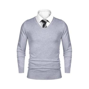 Imagem de Suéter Casual De Negócios Masculino Em Lã Leve Com Decote Em V Para At