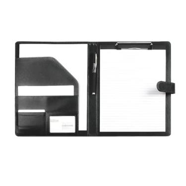 Imagem de Pasta A4 de couro organizador de arquivos com inserção de caneta multifuncional clipe de placa de assinatura de contrato de negócios, escritório, reuniões, materiais de escritório (preto)