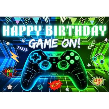 Imagem de Jogo de fundo de aniversário de videogame na faixa de fundo de festa tema subir de nível suprimentos de festa meninos decorações de jogos de vídeo para festas suprimentos de festa 5×3f