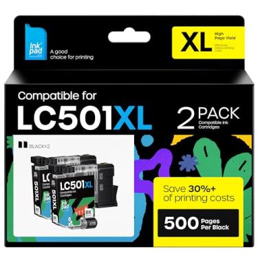 Imagem de iNKPAD Compatível com cartuchos de tinta LC501XL LC-501 XL, compatível com impressora Brother MFC-J1360DW, MFC-J1410DW, MFC-J1260DW de alto rendimento, 2 unidades, preto