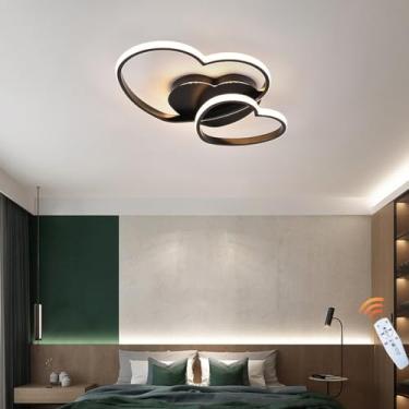 Imagem de Luminária de teto embutida de acrílico com LED em formato de coração, dimerizável, ideal para quarto infantil, com luz quente e romântica, controle remoto e estilo lustre. Perfeita para quar