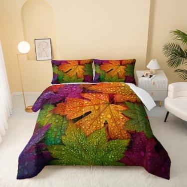 Imagem de QOOMO Jogo de cama infantil de folha de bordo, desenho animado, plantas, para decoração de quarto de meninos e meninas, solteiro, microfibra, leve, 1 edredom e 2 fronhas