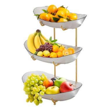 Imagem de Tigela de Frutas Acrílico 3 Camadas com Suporte Metal Tigelas Serviço em para Armazenamento Legumes Petiscos Nozes Bolo Sobremesa Perfeito Balcão Cozi