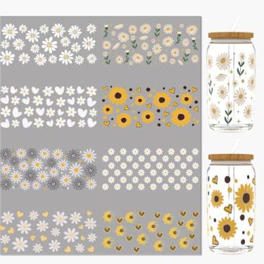 Imagem de Dorsbaby Daisies UV DTF Cup Wraps 8 peças para latas de vidro de 473 ml Copos Canecas Computadores Mesas Cadeiras Adesivo de Alta Viscosidade
