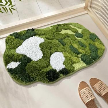 Imagem de Apioiqa Tapete de banheiro macio lavável com musgo verde com microfibra absorvente e suporte antiderrapante decoração estética para lavanderia, banheira, quarto (81 × 50 cm)