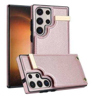 Imagem de Capa carteira para Samsung Galaxy S26/S26 Plus/S26 Ultra, capa de couro elegante com padrão de lichia, porta-cartão de órgão e suporte (rosa, S26 Plus)