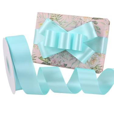 Imagem de Rilisili Lt.Fita de cetim azul de 3,5 cm, 50 metros, fitas de cetim de poliéster de dupla face para embrulho de presente, artesanato, casamentos, convites, buquê de flores, decoração de casa, costura