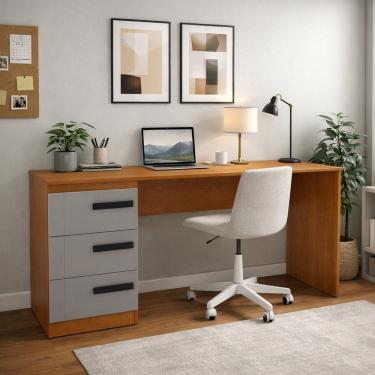 Imagem de Escrivaninha para Ecritório 3 Gavetas Lisboa Cinza/Freijó