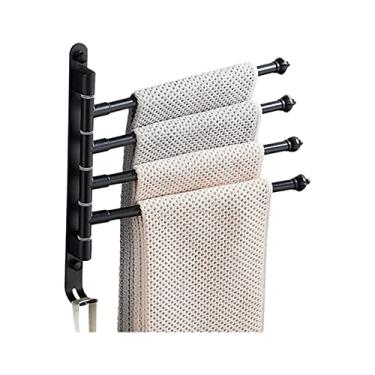 Imagem de Suporte de Toalha Giratório 180 com Ganchos Cabideiro Parede Várias Barras Dobrável Organizador Alumínio Resistente para Banheiro Cozinha Quarto e Closet