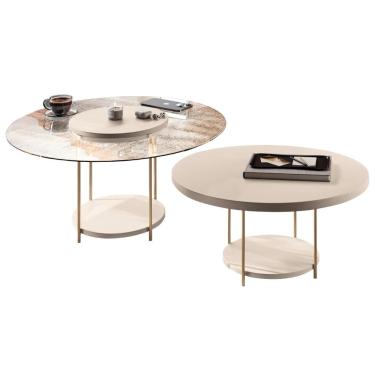 Imagem de Conjunto Mesas de Centro Redonda MDF e Vidro Allure B01 Off White - Lyam Decor