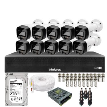 Imagem de Kit 10 Câmeras Intelbras 1120b Full Color, Dvr 16ch Mhdx 1016c  Hd 2tb