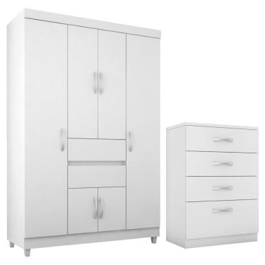 Imagem de Kit Guarda Roupa Solteiro 6 Portas Ecom Ii Cômoda Astral Branco